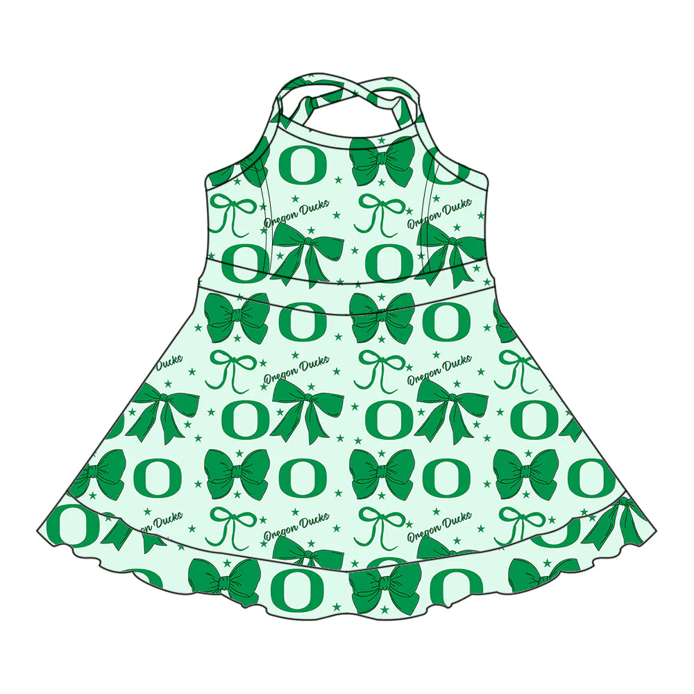 ( Moq 5 each style ) Baby Girl Toddler Team Green Bows Sibling Dress Set 6.24