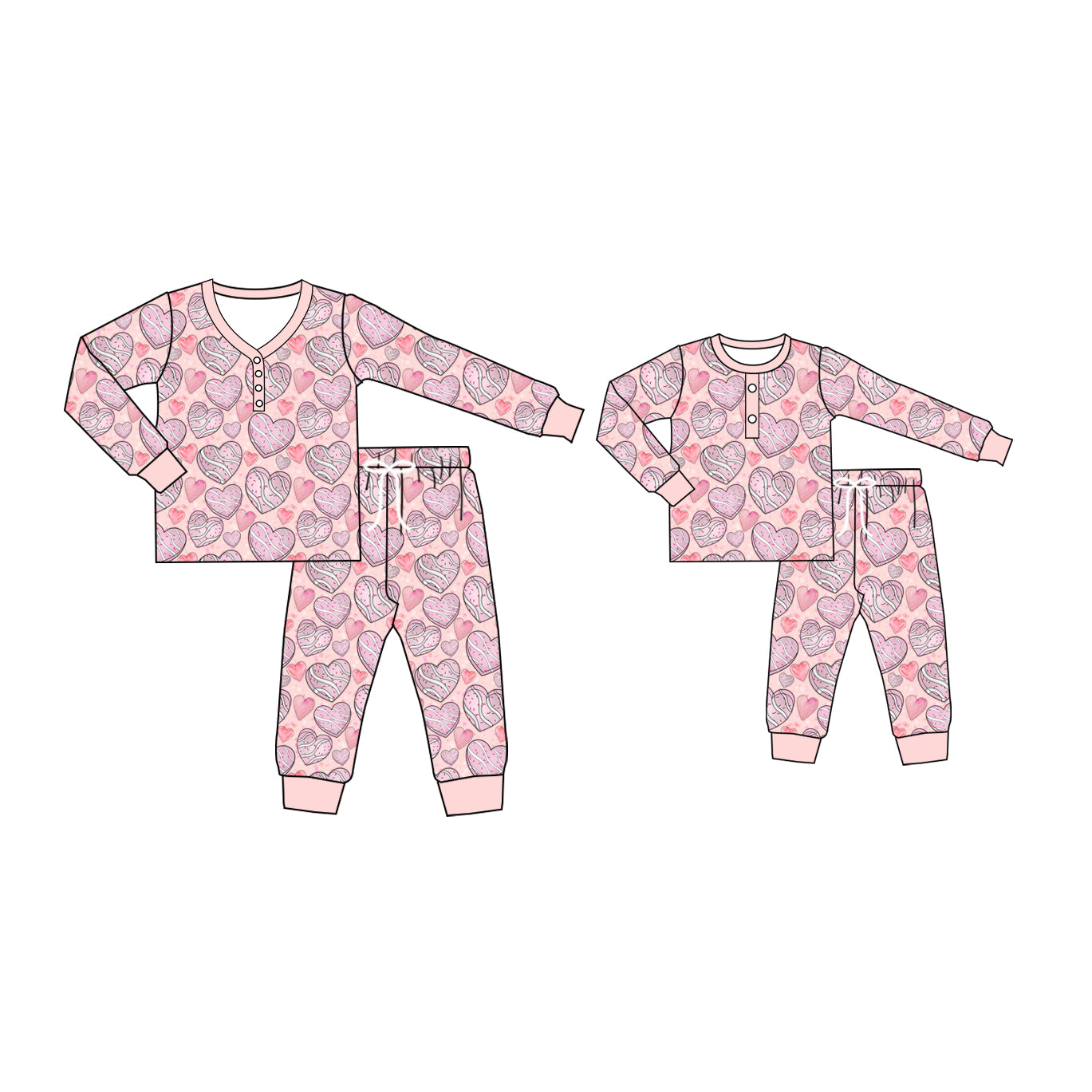 Baby Kids Toddler Toddler Adult Long Sleeves Hearts Pink Pants Sibling Family Pajamas Set ( Moq 5 Each Style ) 12.2