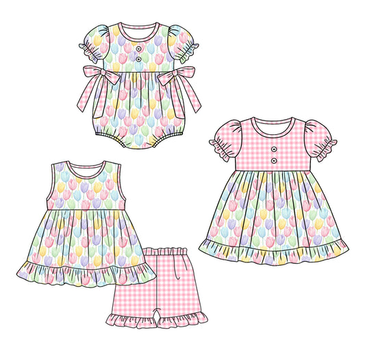 ( Moq 5 Each Style ) Sibling Baby Girls Kids Flower Pink Plaid Romper Dress Set Clothes