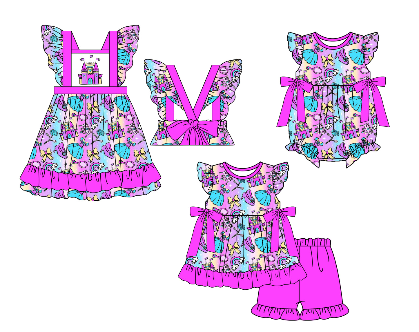 Baby Girl Castle Sibling Summer Romper Dress Clothes Set ( Moq 5 Each Design ) 11.27