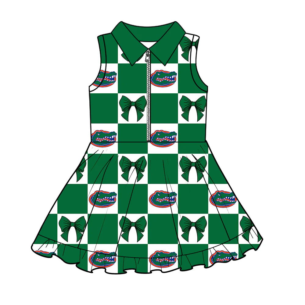 ( Moq 5 Each Style ) Baby Girls Kids Toddler Green Bows Plaid Team Zipper Shorts Knee Length Dress