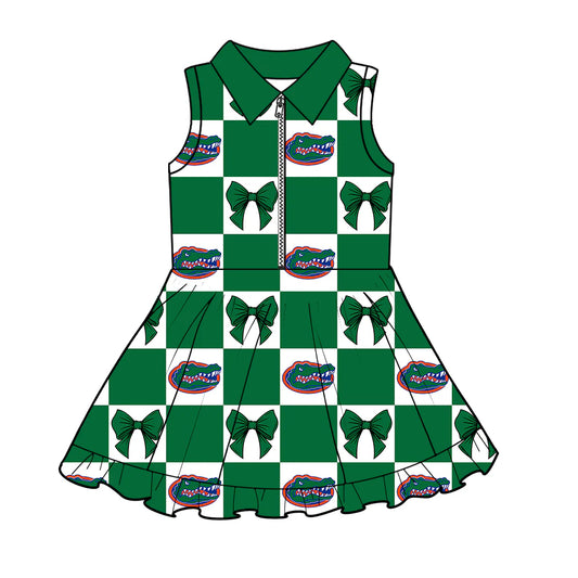 ( Moq 5 Each Style ) Baby Girls Kids Toddler Green Bows Plaid Team Zipper Shorts Knee Length Dress