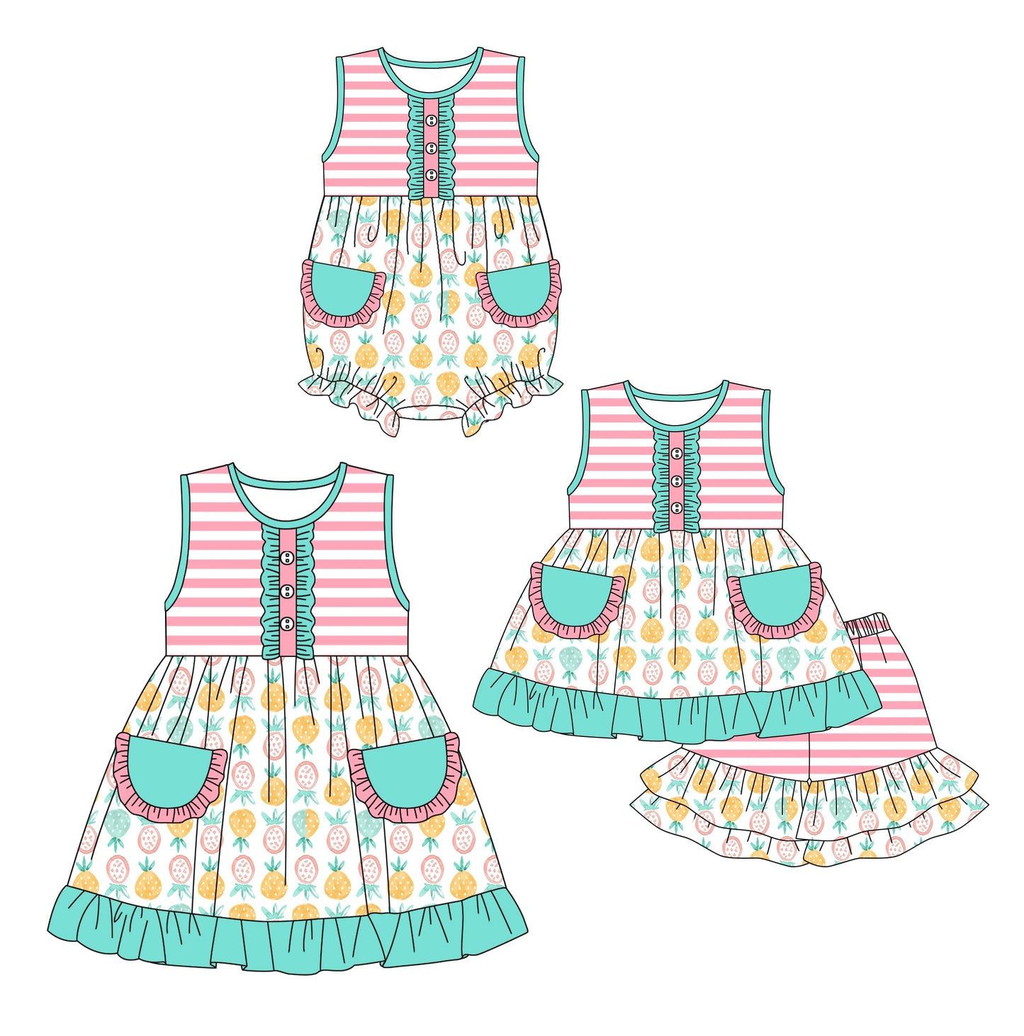 Baby Girl Sleeveless Pockets Stripes Sibling Romper Dress Set ( Moq 5 Each Design ) 12.14