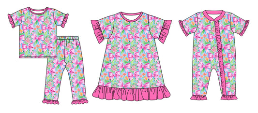 Baby Girl Short Sleeves Flower Bows Sibling Romper Dress Set ( Moq 5 Each Style ) 12.18