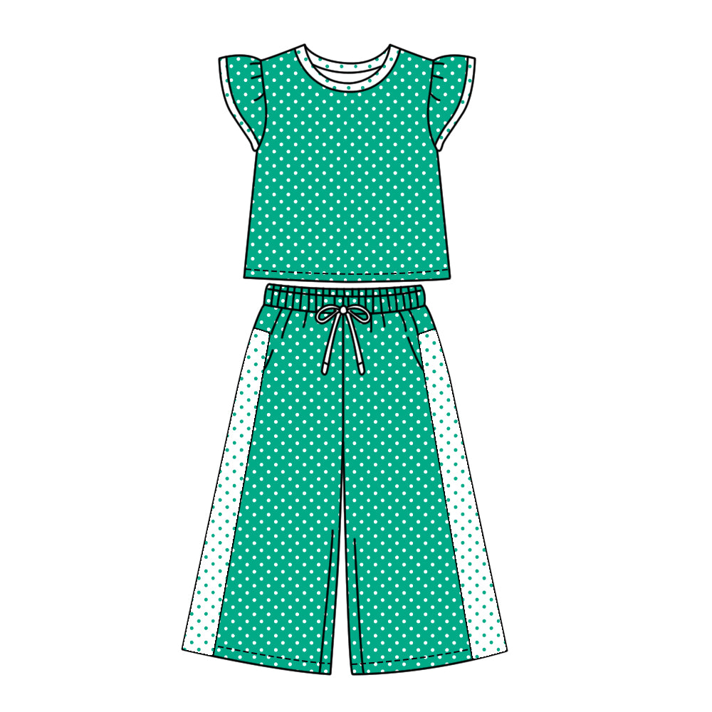 ( Moq 5 ) Baby Girls Kids Short Sleeves Dots Shirt Pants Team Set Clothes