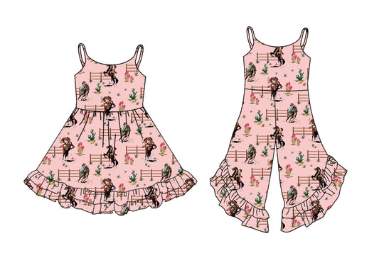 Baby Toddler Straps Western Cowgirl Pink Sibling Dress Jumpsuit ( Moq 5 Each Style ) 3.5