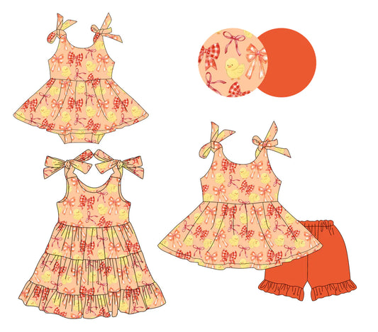 ( Moq 5 Each Style ) Baby Girls Kids Toddler Chicks Bows Sibling Summer Romper Dress Set