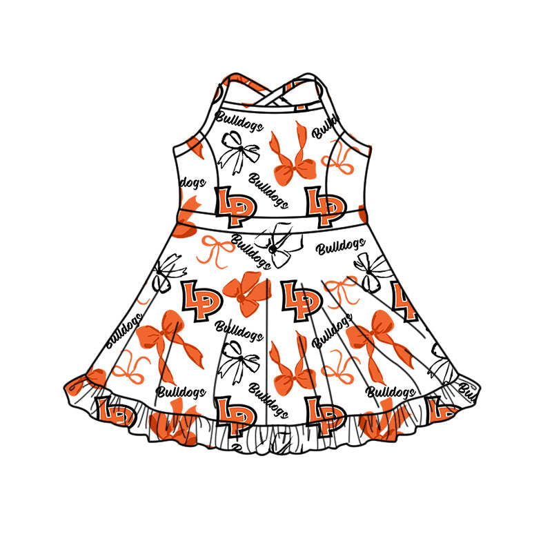 ( Moq 5 each style ) Baby Boy Girl Team Sibling Shirt Orange Bows Cheer Dress Set 8.16