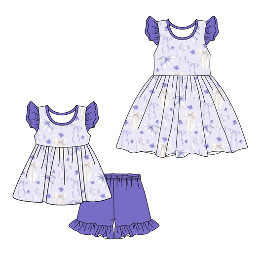 Baby Girl Short Sleeves Bows Purple Sibling Dress Set ( Moq 5 Each Design ) 12.11