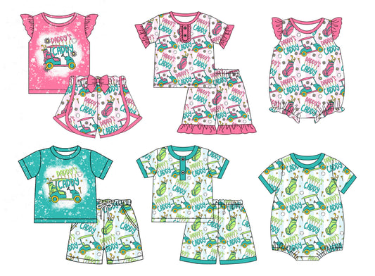 Baby Boy Girl Short Sleeves Daddy's Caddy Golf Sibling Romper Set ( Moq 5 Each Style ) 12.21