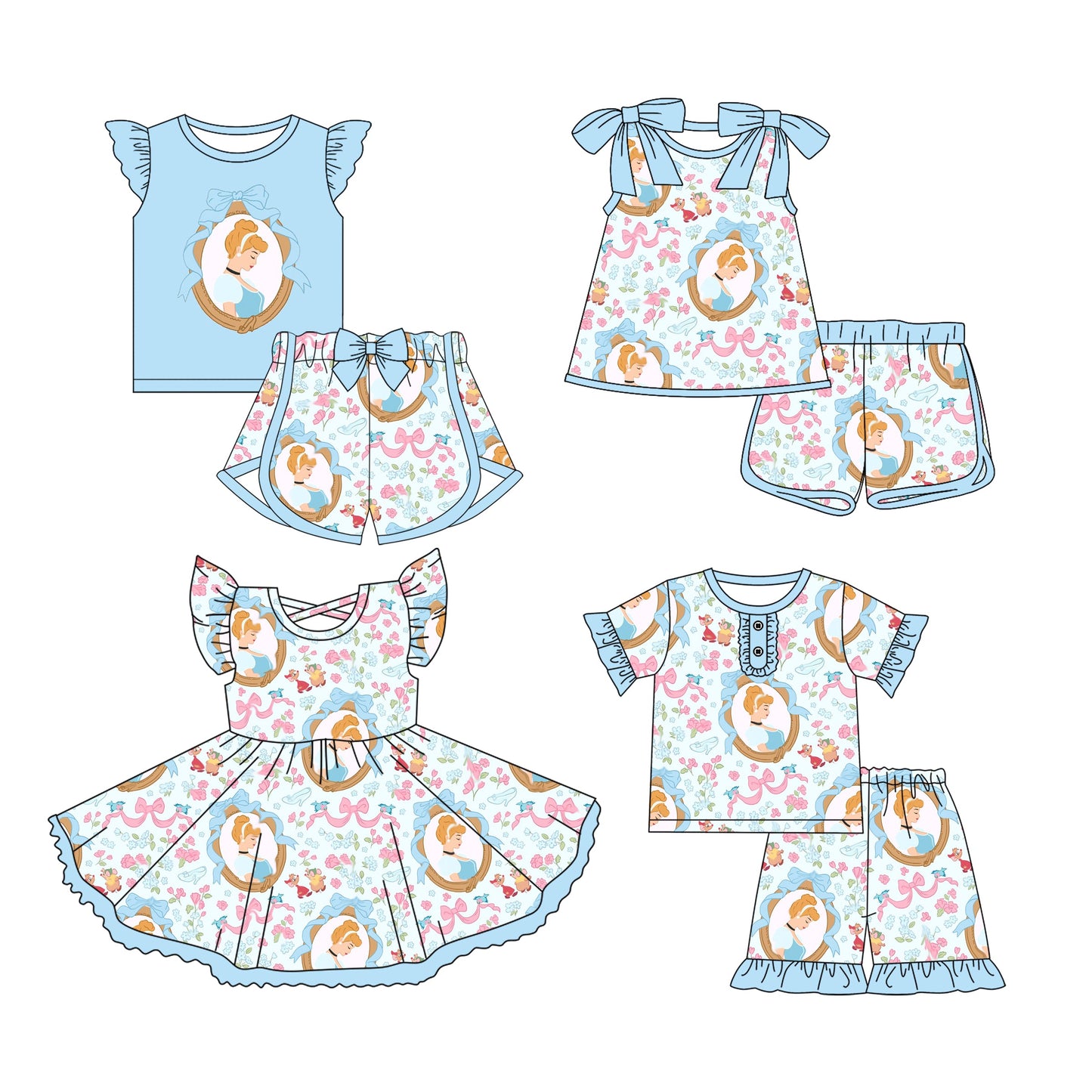 Baby Girl Short Sleeves Princess Bows Sibling Romper Dress Set ( Moq 5 Each Style ) 3.12