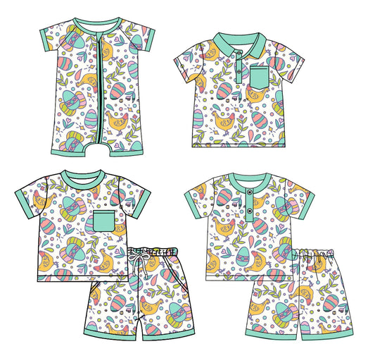 Baby Boy Easter Eggs Chicken Sibling Romper Shirt Set ( Moq 5 Each Style ) 2.20