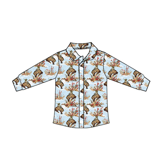 ( Moq 5 ) Baby Boy Long Sleeves Horse Rodeo Button Shirt Tops