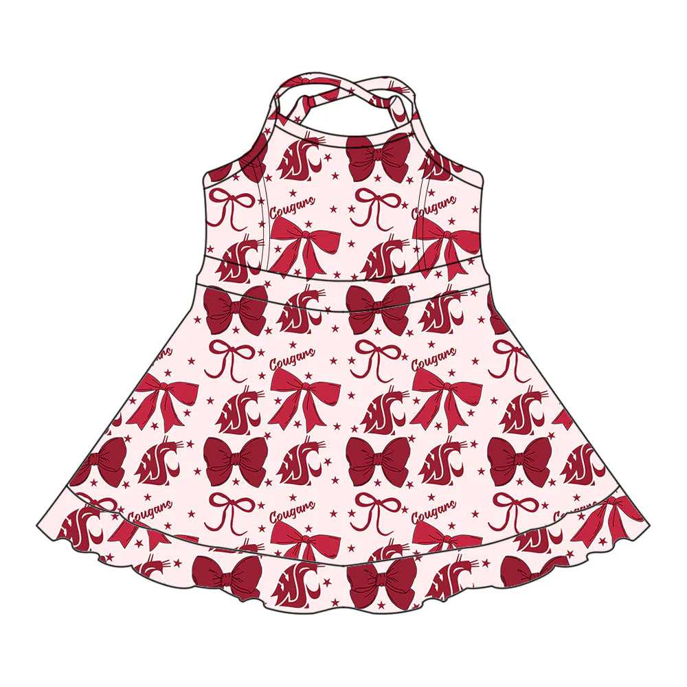 ( Moq 5 each style ) Baby Girl Toddler Team Red Bows Sibling Dress Set 6.25