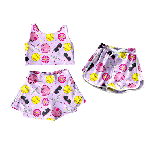 ( Moq 5 Each Style ) Baby Girl Sleeveless Flower Softball Sibling Shorts Set 4.18