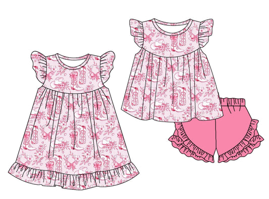 Baby Girl Bows Boots Flower Sibling Dress Set ( Moq 5 Each Style ) 12.31