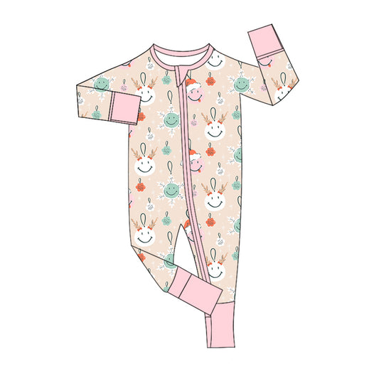 Baby Girl Long Sleeves Christmas Smile Flower Ruffle Zipper Romper