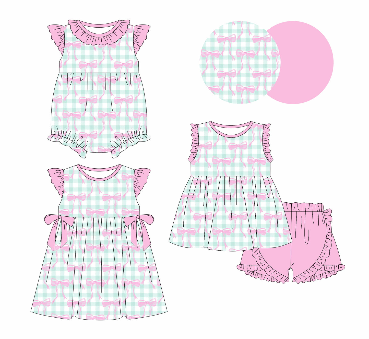 Baby Girl Bows Checked Sibling Romper Dress Set ( Moq 5 Each Style ) 1.13