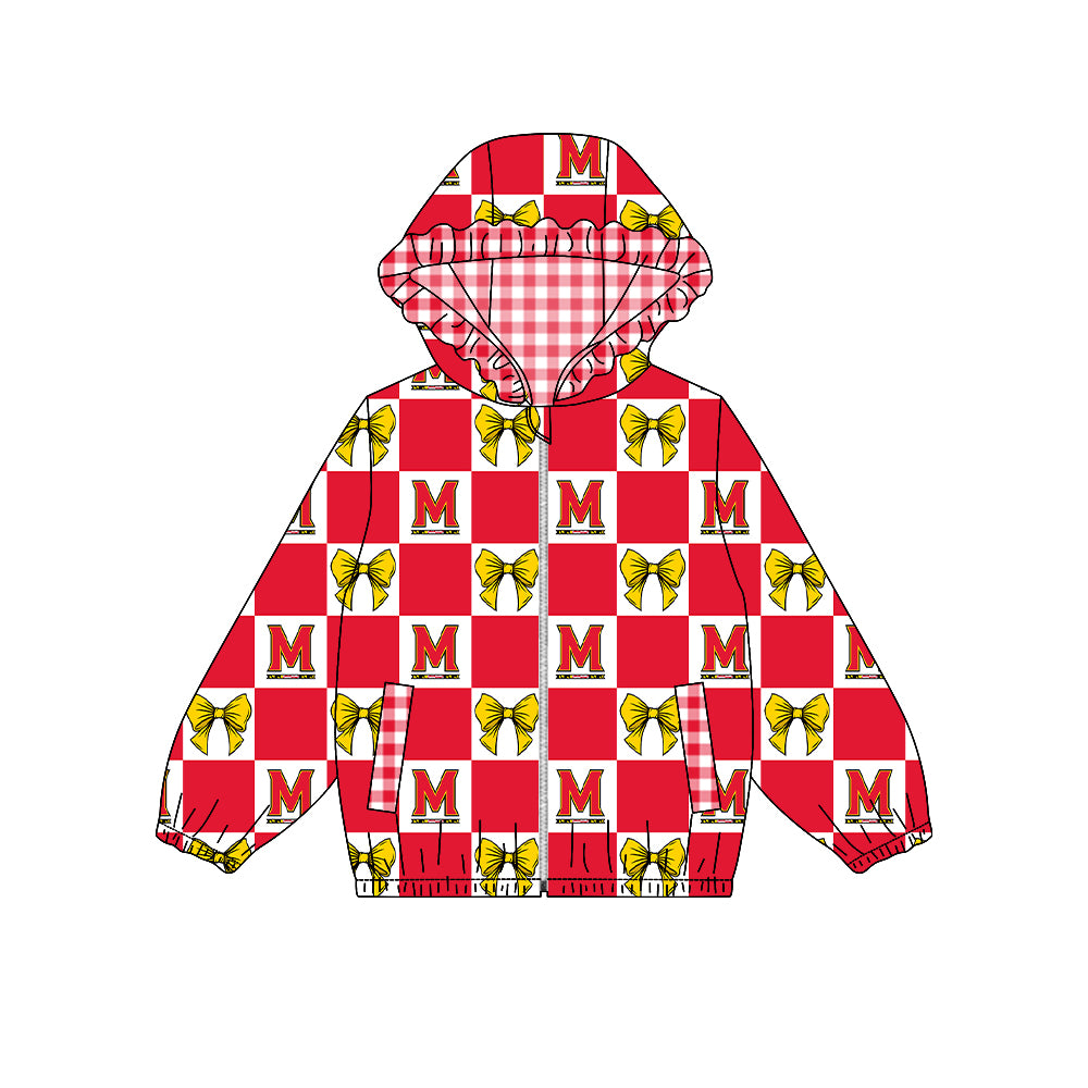 ( Moq 5 ) Custom Baby Girl Kids Pockets Zipper Hoodie Bows Team Jacket Coat Tops