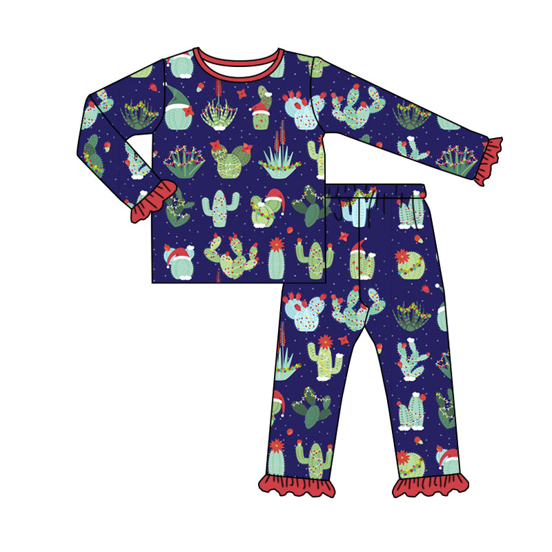 Baby Girl Toddler Christmas Cactus Shirt Bell Pants Pajamas Set