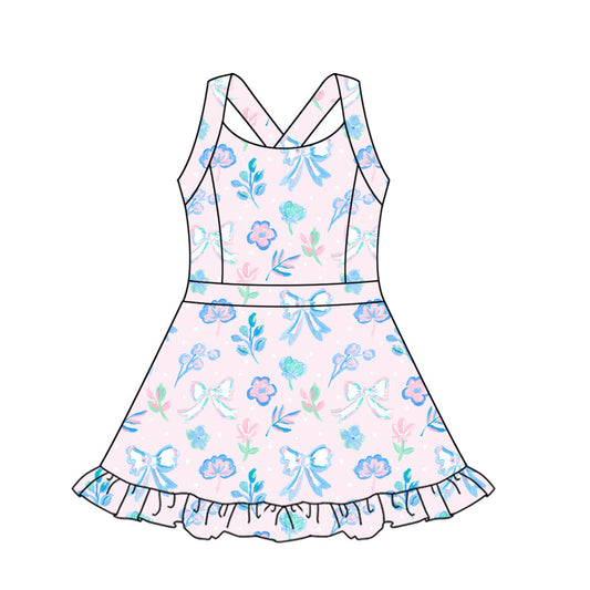 ( Moq 10 ) Baby Girl Straps Lavender Flower Activity Wear Yoga Knee Length Dress