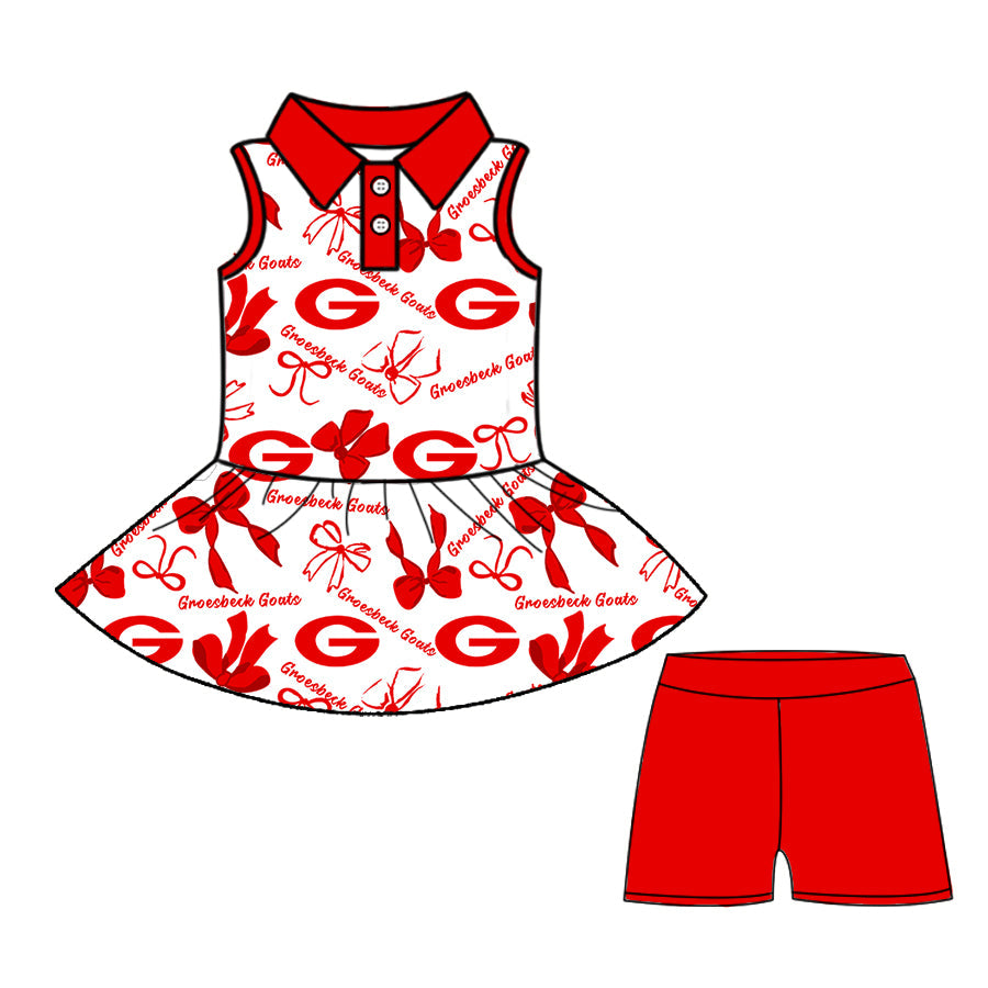 ( Moq 5 each style ) Baby Boy Girl G Team Cheer Sibling Shirt Red Bows Dress Set 8.11