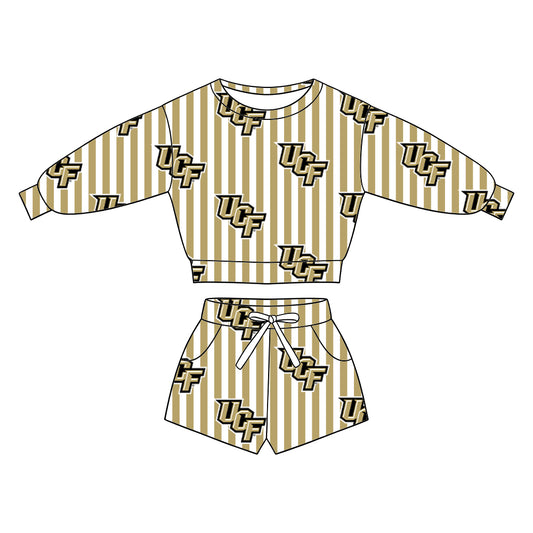 ( Moq 5 ) Baby Girls Kids Long Sleeves Shirt Pockets Shorts Team Set Clothes