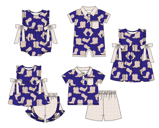 Baby Boy Girl Western Boots Sibling Romper Dress Set ( Moq 5 Each Style ) 1.23