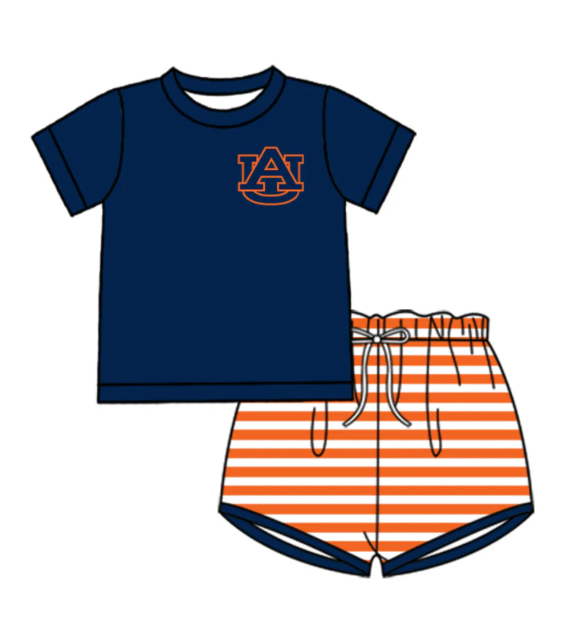 ( Moq 5 ) Baby Boys Short Sleeves AU Shirt Stripes Shorts Team Clothes Set