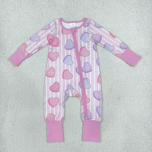 Sibling Baby Boys Girls Kids Long Sleeves Valentine Hearts Stripes Zipper Rompers Set Clothes RTS