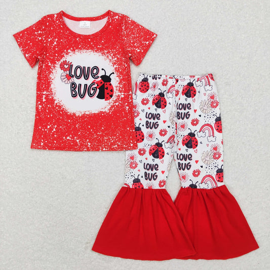 GSPO1102 Valentine's Day Baby Girl Love Bug Shirt Bell Pants Set