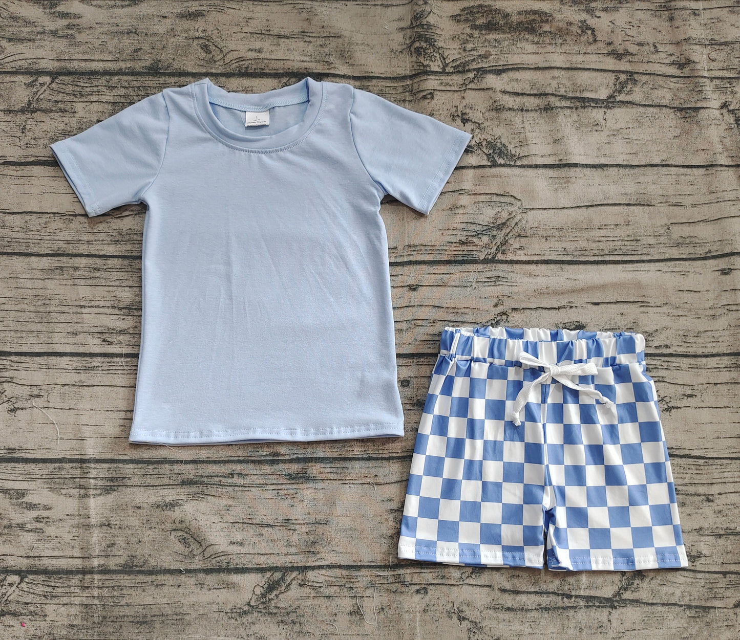 Baby Kids Toddler Short Sleeves Blue Shirt Checked Shorts Set RTS