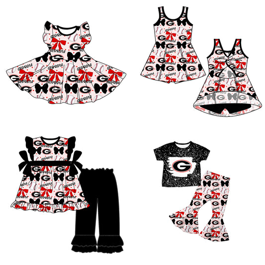 ( Moq 5 each style ) Baby Girl Toddler G Team Bows Baseball Sibling Dress Set