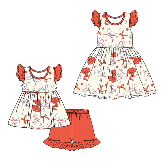 Baby Girl Short Sleeves Baseball Bows Sibling Dress Set ( Moq 5 Each Style ) 12.18