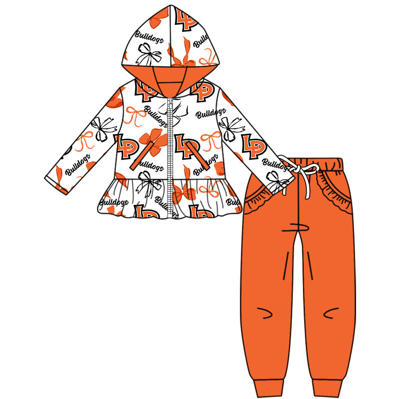 ( Moq 5 each style ) Baby Boy Girl Team Sibling Shirt Orange Bows Cheer Dress Set 8.16
