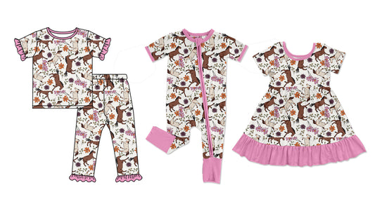 ( Moq 5 Each Style ) Baby Girl Short Sleeves Horse Flower Sibling Romper Dress Set 4.25