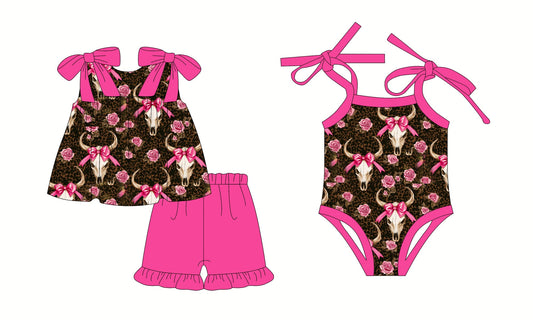 Baby Girl Western Cow Flower Bows Sibling Romper Dress Set ( Moq 5 Each Style ) 2.25