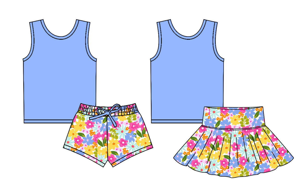 Baby Girl Blue Tops Flower Shorts Skirt Sibling Set ( Moq 5 Each Style ) 2.17