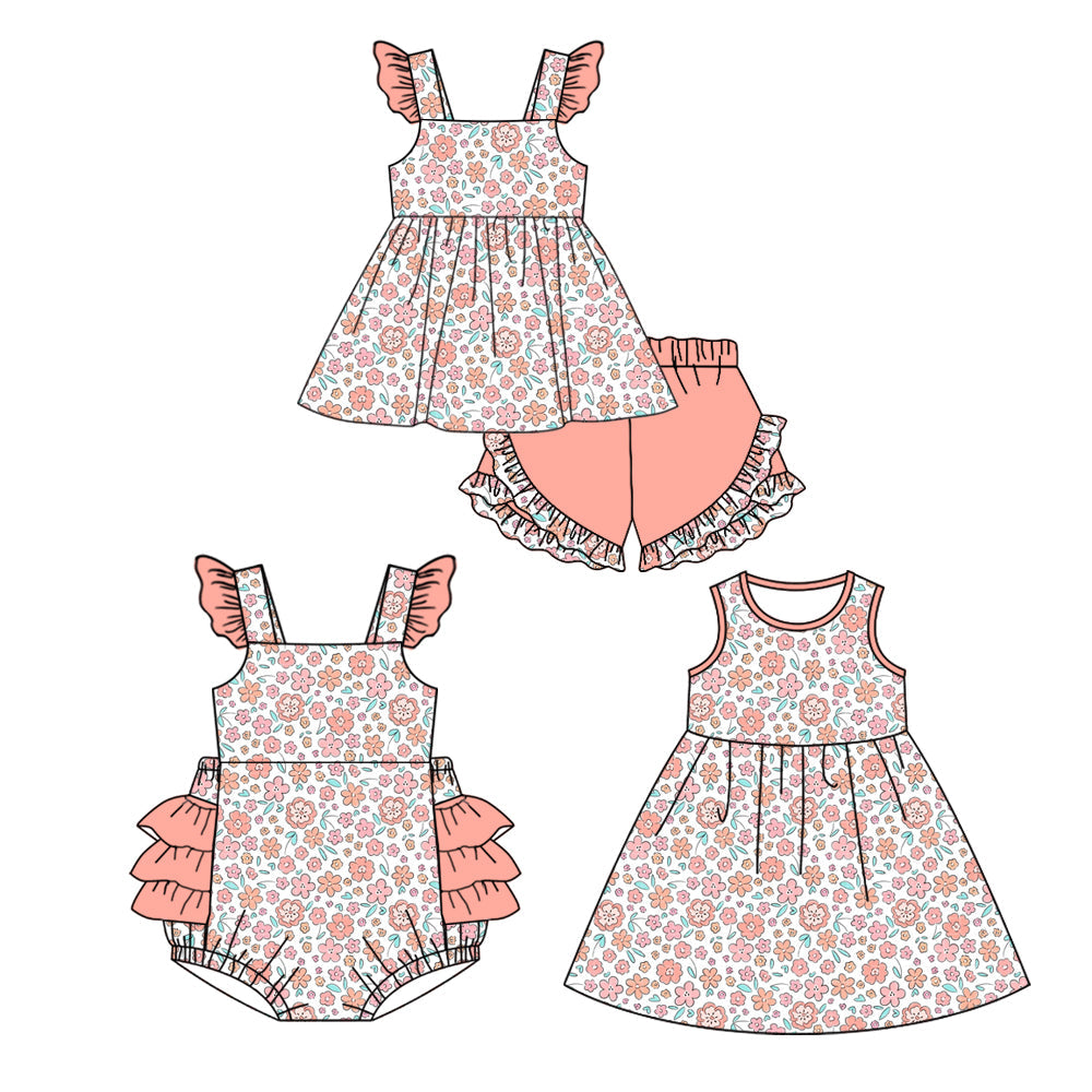 Baby Girl Short Sleeves Floral Pink Sibling Romper Dress Set ( Moq 5 Each Style ) 4.3