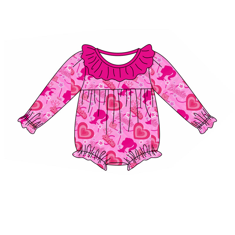 Baby Girl Infant Long Sleeves Valentine Hearts Doll Pink Bubble Romper