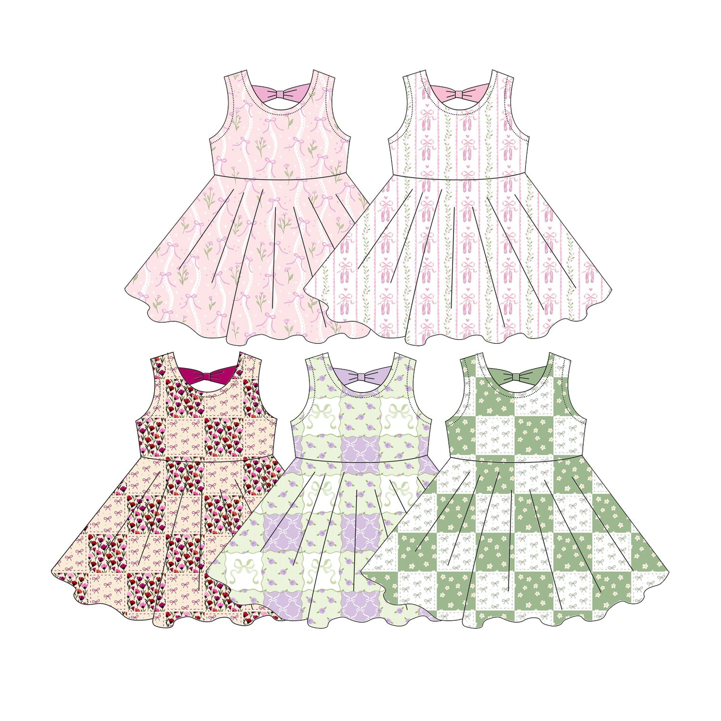 ( Moq 5 Each Style ) Sibling Baby Girls Kids Sleeveless Bows Knee Length Dresses