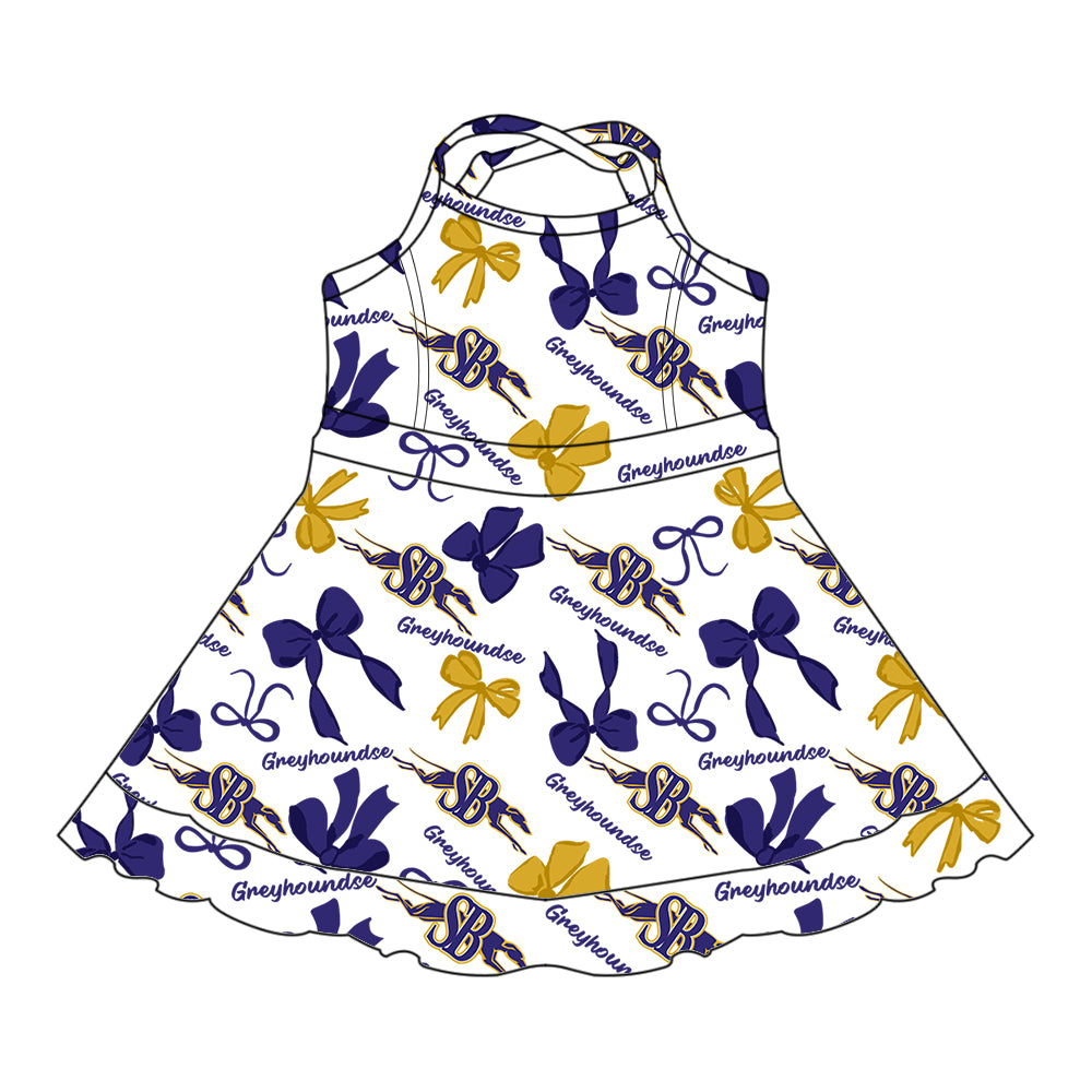 ( Moq 5 each style ) Baby Boy Girl Team Cheer Sibling Shirt Purple Bows Jumpsuit Dress Set 7.30
