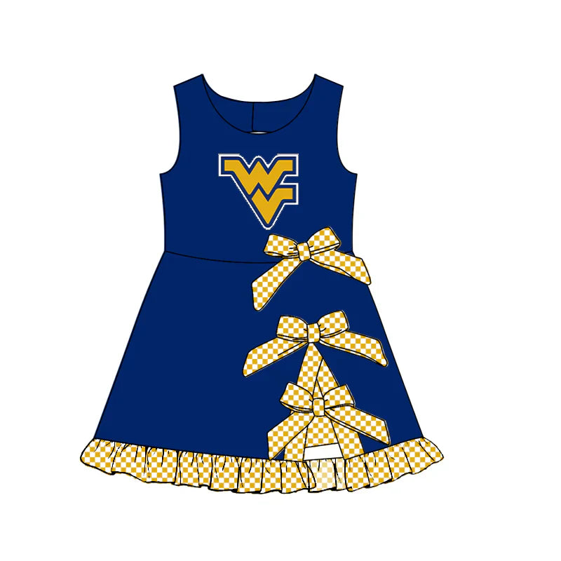 ( Moq 5 ) Sibling Baby Girls Kids Sleeveless Cheer WV Checked Bows Shorts Team Dress Clothes