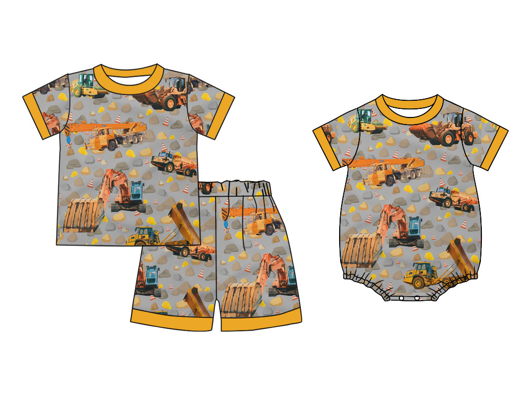 Baby Boy Short Sleeves Digger Construction Sibling Romper Clothes Set ( Moq 5 Each Design )11.23