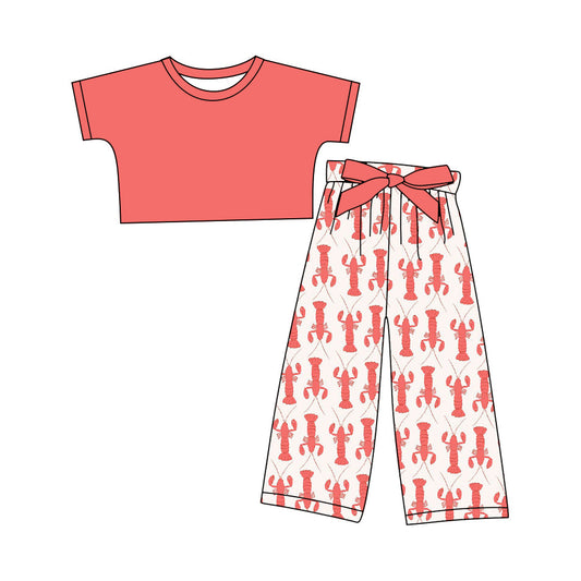 Baby Girl Short Sleeveless Cotton Tops Crawfish Pants Set ( Moq 5 ) 12.10