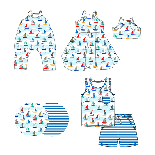 Baby Boy Girl Straps Boats Sibling Summer Romper Dress Set ( Moq 5 Each Style ) 3.19