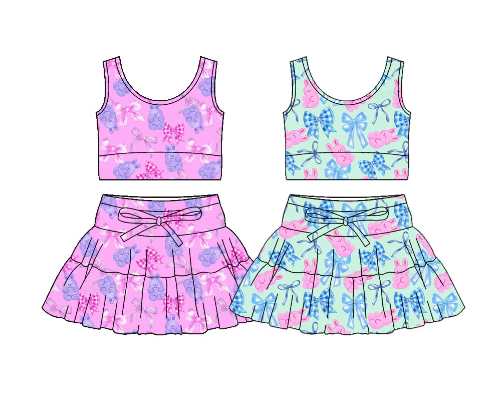 ( Moq 5 Each Style ) Baby Girls Kids Toddler Sleeveless Rabbits Bows Sibling Easter Shorts Skirts Sets