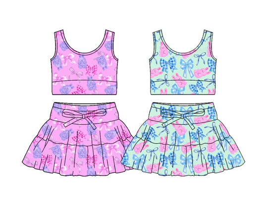 ( Moq 5 Each Style ) Baby Girls Kids Toddler Sleeveless Rabbits Bows Sibling Easter Shorts Skirts Sets