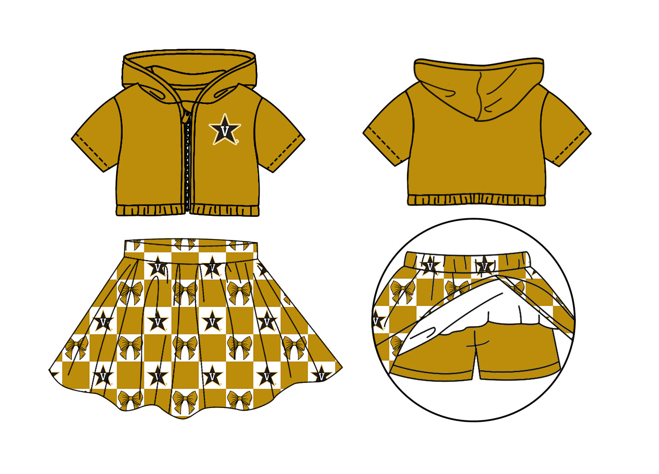 ( Moq 5 Each Style ) Baby Girls Kids Toddler Star Hoodie Zipper Tops Bows Shorts Skirt Team Set