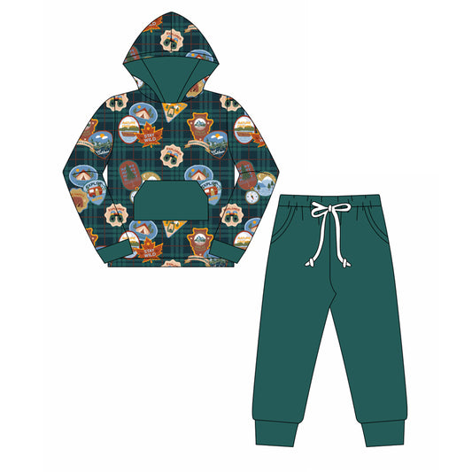 Baby Boy Long Sleeves Hoodie Shirt Green Pocket Pants Set